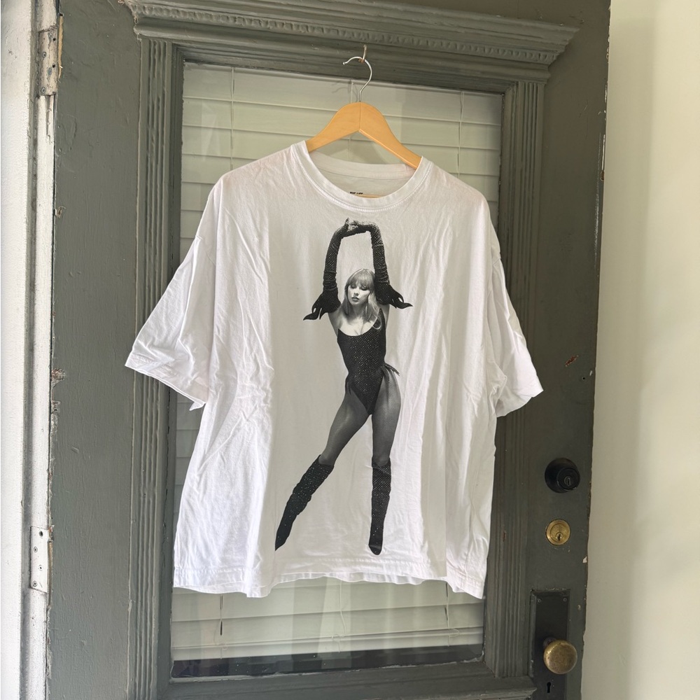 Taylor Swift White Tee with Black Portrait Graphic